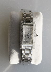 14K 585 Solid White Gold Diamond Face GENEVE WATCH BRACELET Swiss Mov Italy Made