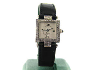 1.50 CT diamond lady's Geneve wrist watch 18K white gold with leather band
