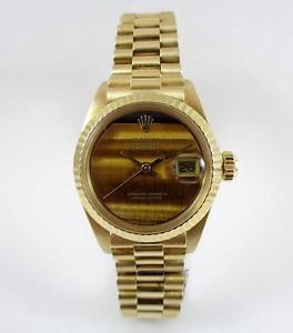 ROLEX LADY DATEJUST YELLOW GOLD 'TIGER EYE' DIAL ref. 6917 PRESIDENT BRACELET