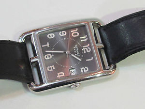 Authentic Hermes CAPE COD WATCH  Black & Black Leather Strap Paris