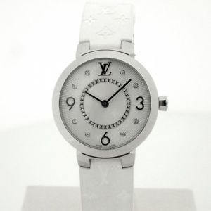 Auth Louis Vuitton Tambour Women's Quartz SS&Diamond&Rubber box&warranty 146491