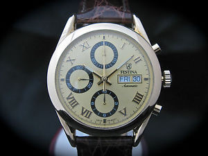 Festina 18K Gold Automatic Men's Watch Chronograph Day Date F650 Box and Card