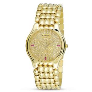 NOS 18k Gold JUVENIA BIARRITZ Unisex watch Ref 11346 with Diamond Dial & Rubies