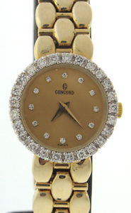 Concord Ladies Solid 14k Yellow Gold Genuine Diamond Bezel Watch 29.9g