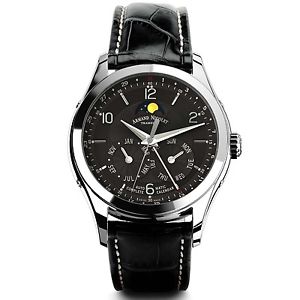 ARMAND NICOLET M02 9742B-NR-P974NR2 GENTS BLACK LEATHER 43MM AUTOMATIC WATCH