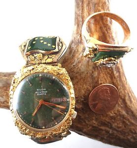 RARE & MATCHING! Fairbanks Natural Gold Nugget Watch & Custom Diamond Ring G-223