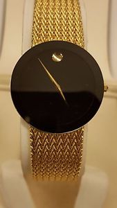 MAN'S WRISTWATCH 18k SOLID GOLD AUTHENTIC SWISS-MADE MOVADO BLACK MUSEUM DIAL
