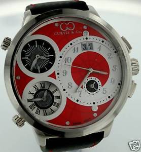 CURTIS & CO. BIG TIME WORLD RED DIAL STEEL 4 TIME ZONE