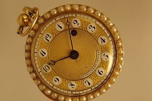 Beautiful Louis Duchene verge fusee 18k solid gold enamel pearls pocket watch