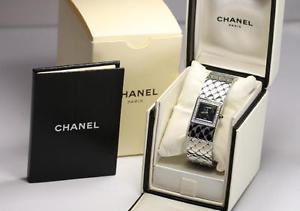 Good! Auth CHANEL H0489 Matelasse Diamond Bezel Ladies Watch Quartz w/BOX_217317