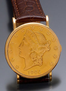 Scarce U.S. $20 Gold Coin Covered Dial Eska Wrist Watch