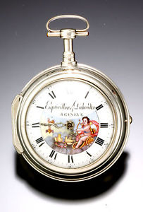 Rare Esquivillon & Dechouden Watch w/Enameled Cupid Dial Verge 1/4 Hour Repeater
