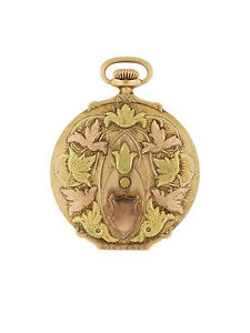 Elgin 14k Multi-color Gold Hunter Case Pocket Watch with Floral Design