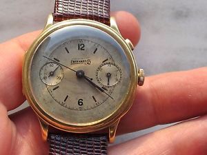 RARE EBERHARD CHRONOMETRE CAL.6244 SOLID GOLD 18K MONOPUSHER BIG SIZE 41.7MM