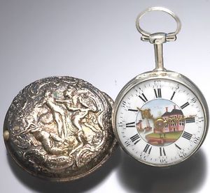 Antique Wm. Crayton Sterling Silver Repousse Case Pocket Watch Fancy Dial 1770s