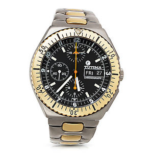 BRAND-NEW Men's Tutima Military Chronograph Titanium/18K Gold Auto Watch 738-02