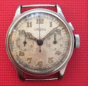Vintage Lemania Steel One Button Chronograph Army Movement cal 29.8 Size 33,5mm