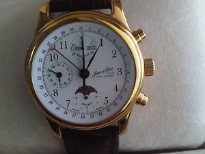 Jean de Chur 18k Gold Moon Phase Chronograph Men Watch Triple Calendar Valjoux