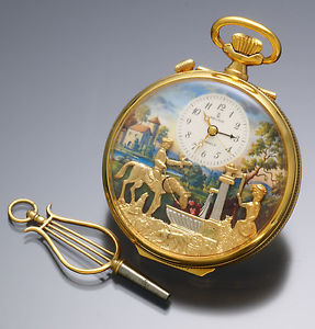 Reuge Musical Automaton Musical Pocket Watch both Key-Wind & Stem Wind CA1970s