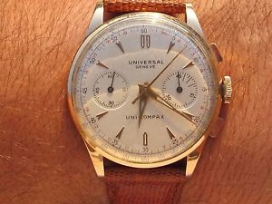 RARE VINTAGE UNIVERSAL GENEVE UNI-COMPAX CHRONOGRAPH SOLID GOLD18K CAL285 SWISS