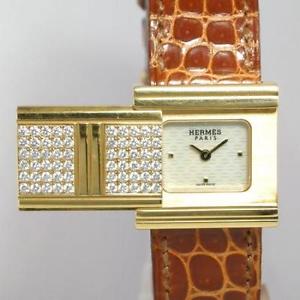 Pre-Owned HERMES Grizzard Quartz YG/Diamond White Dial Women's Watch GL1.286, ML