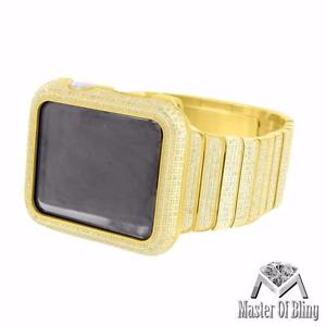 Yellow Gold Finish Real Diamond Apple Watch 6.5ct Stainless Steel Band 42 MM