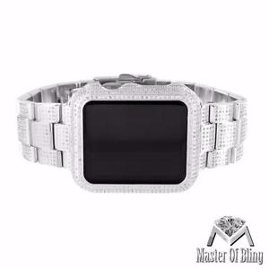 White Gold Finish Diamond Apple Watch SPORT 42 MM Stainless Steel 6.0 CT Mens