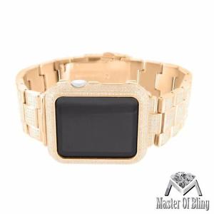 Rose Gold Plated Diamond Apple Watch 6.0 Carat Mens 42 MM IOS Display Steel Back
