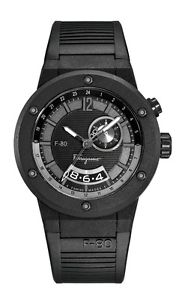 Ferragamo Men's F55LGQ6877 S113 F-80 Black Rubber Dual Time Date Watch