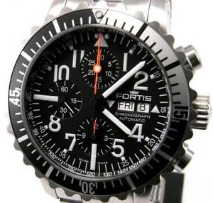 New Fortis Marine Master Chronograph 671.17.41M SS Automatic Balck Dial Watch,AS
