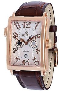Gevril Men's 5150R Avenue of Americas Serenade Automatic 18K Gold Leather Watch