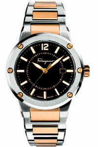 Ferragamo Men's FIF040015 F-80 Luminous Brown Dial Two-Tone Steel Date Watch