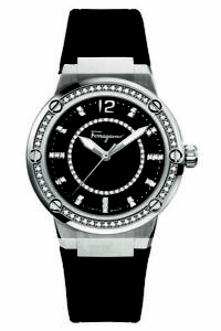 Ferragamo Women's FIG080015 F-80 Precious Diamond Black Rubber Wristwatch