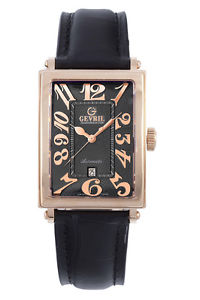 Gevril Men's 5101A Avenue of Americas Automatic Gold IP Date Leather Wristwatch