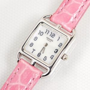 Pre-owned Hermes CC1.190 Cape Cod Leather x White Gold Dial Ladies Watch,AS