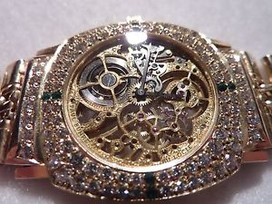 Paul BUHRE solid gold diamonds & emeralds ultra thin watch