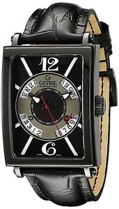 Gevril Men's 5050 Avenue Of Americas Automatic Luminous Black Leather Watch