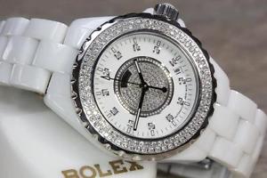 CHANEL J12 AUTOMATIC 38MM H1759 WHITE CERAMIC DIAMOND DIAL & BEZEL MSRP $17800.
