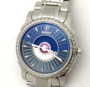 Authentic PERRELET "Le Locle" Stainless Steel Watch Diamonds Skeleton Back