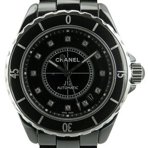 Pre-Owned CHANEL J12 Automatic 12P Diamond Black Dial Men's Wristwatch H1626, ML