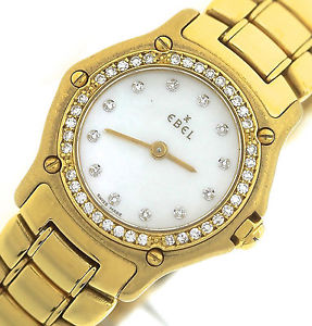 Mint Ladies Ebel Mini 18K Yellow Gold 8057902 MOP Diamond 23mm Quartz Watch