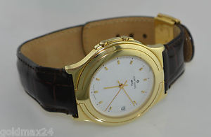 JUNGHANS Mega GOLD Edition - Herrenuhr / Funkuhr / 585er 14 Karat Gold & Leder