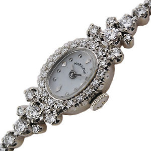 Hamilton 14k Solid White Gold Diamond vintage manual fine jewelry ladies watch