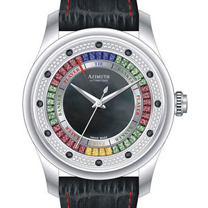 AZIMUTH ROUND-1 GRAND BACCARAT GAME WATCH MENS MID DIAMOND SET DIAL