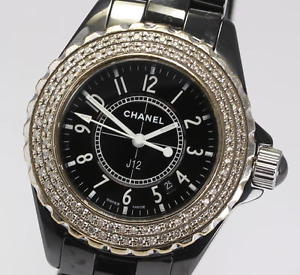 Pre-Owned CHANEL J12 Quartz Diamond Bezel Black Dial Women's Watch H0682, ML