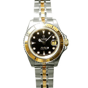 Pre-owned Tudor Lady-Sub 96 093 SS x Yellow Gold Black Dial Ladies Watch,AS