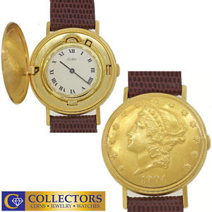 Vintage Rare Eska $20 22k Gold Liberty Head Coin Manual Wind 18k Gold 35mm Watch