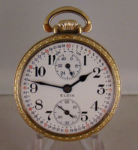 ELGIN VERITAS 23j 10k GOLD FILLED OF UP/D'N WIND INDICATOR RAILROAD POCKET WATCH