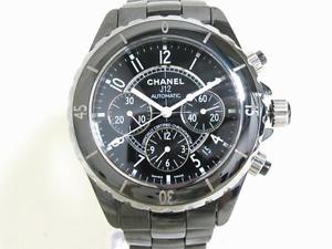 Auth CHANEL Stainless Steel Ceramic J12 Watch Men's Automatic Black