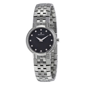Movado Faceto Diamond Black Dial Stainless Steel Ladies Watch 0605586